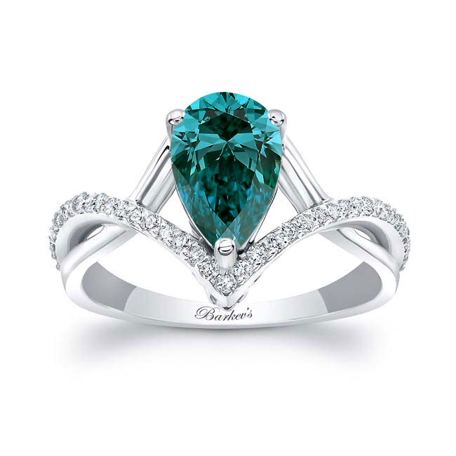  Unique Pear Shaped Blue And White Diamond Ring Image 1