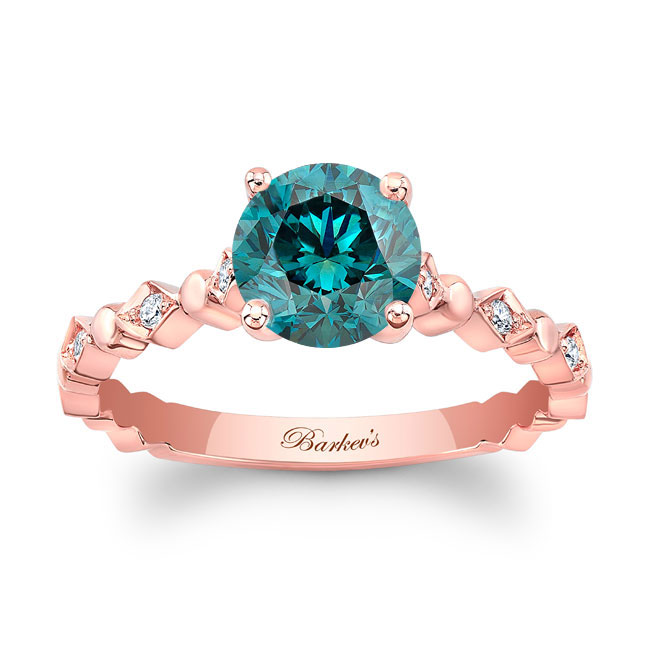  Rose Gold Art Deco Blue Diamond Engagement Ring Image 1
