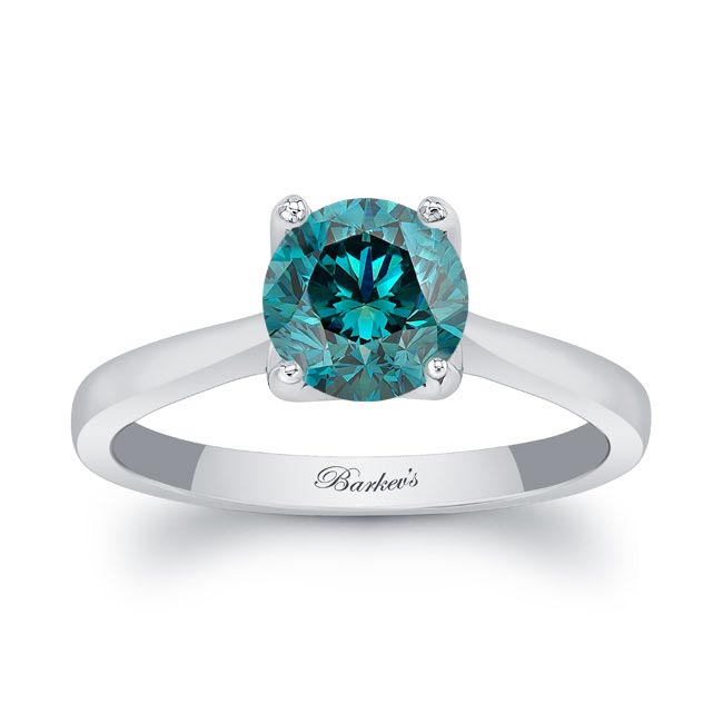 White Gold Delicate Curved Blue Diamond Solitaire Ring