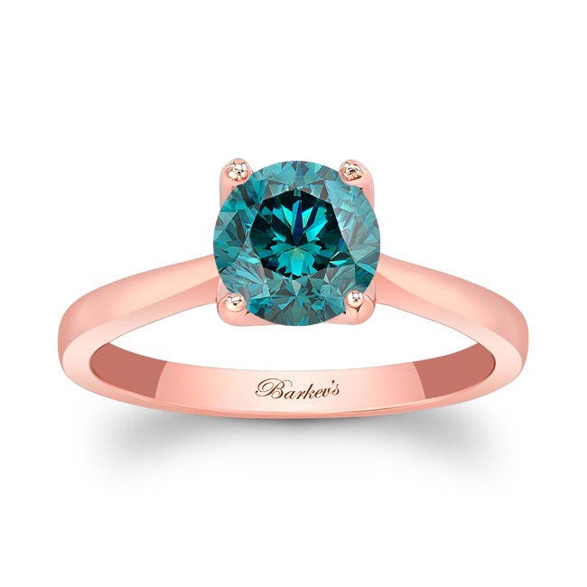 Rose Gold Delicate Curved Blue Diamond Solitaire Ring