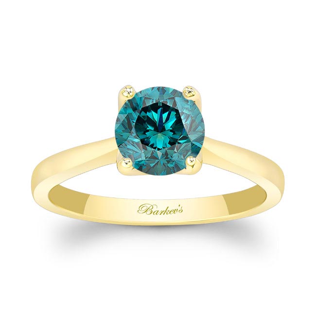 Yellow Gold Delicate Curved Blue Diamond Solitaire Ring