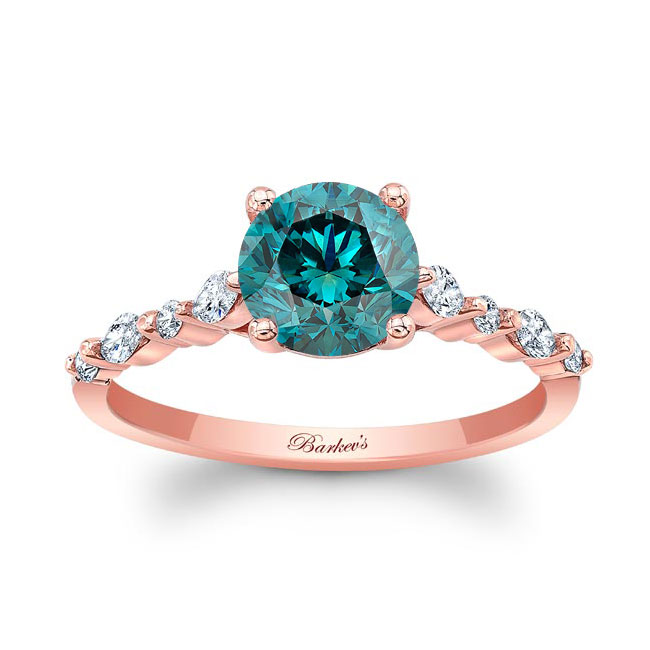 Rose Gold Vintage Style Blue And White Diamond Ring