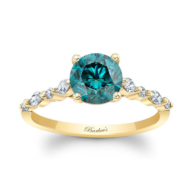 Yellow Gold Vintage Style Blue And White Diamond Ring