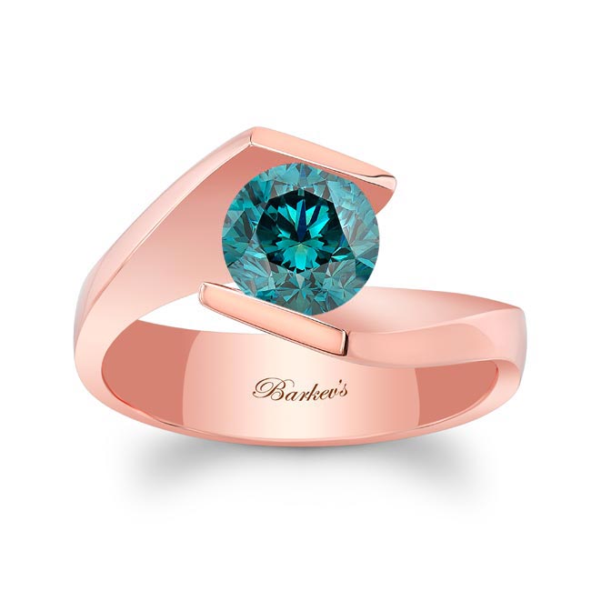 Rose Gold Tension Solitaire Blue Diamond Ring