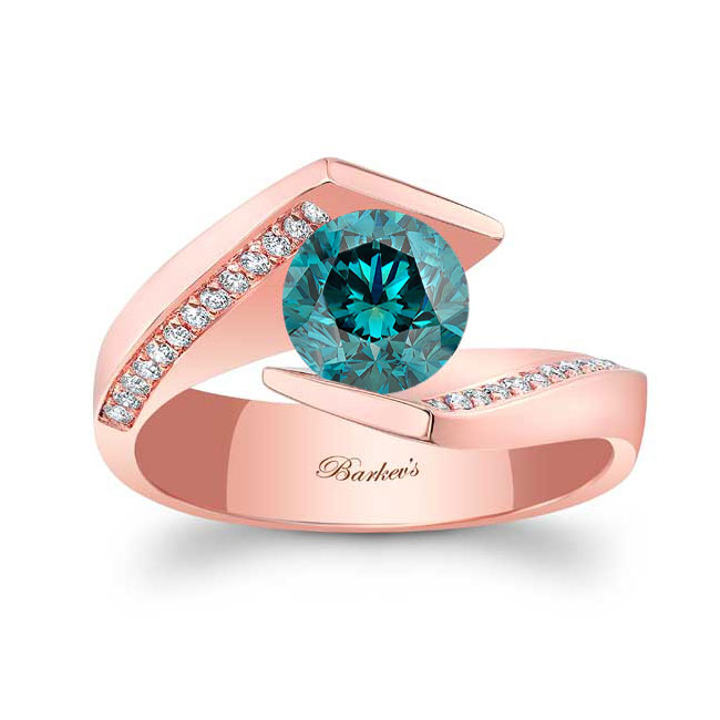 Rose Gold Tension Setting Blue And White Diamond Ring