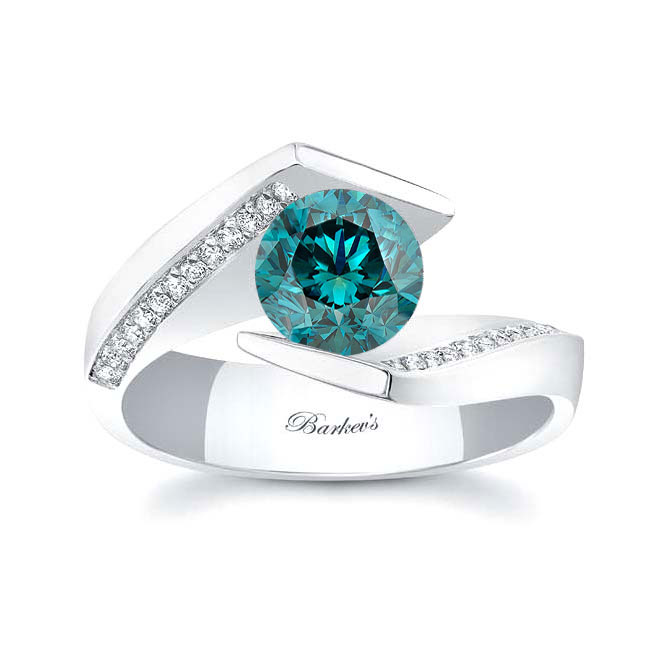  Tension Setting Blue And White Diamond Ring Image 1