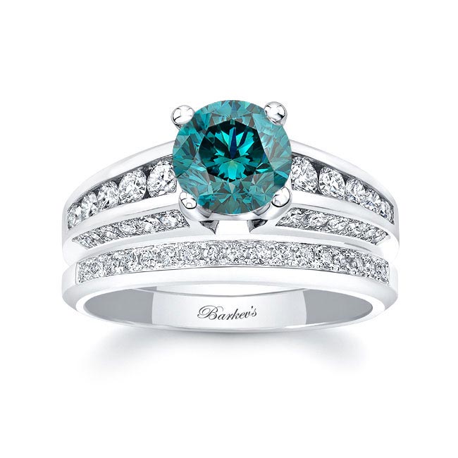 Blue And White Diamond Channel Set Wedding Ring Set