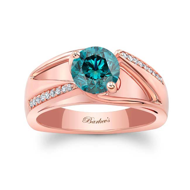 Rose Gold Pave Blue And White Diamond Ring
