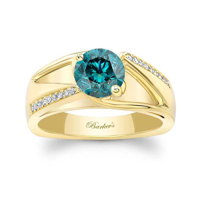Yellow Gold Pave Blue And White Diamond Ring