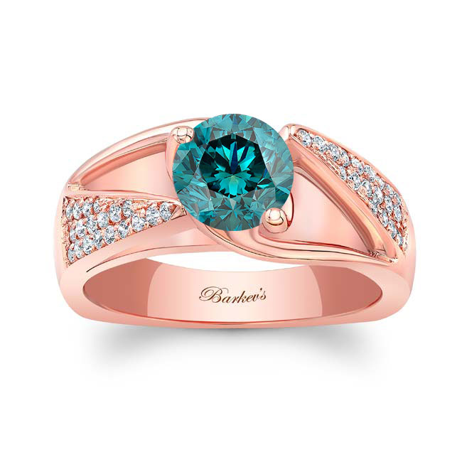 Rose Gold 3 Row Blue And White Diamond Ring
