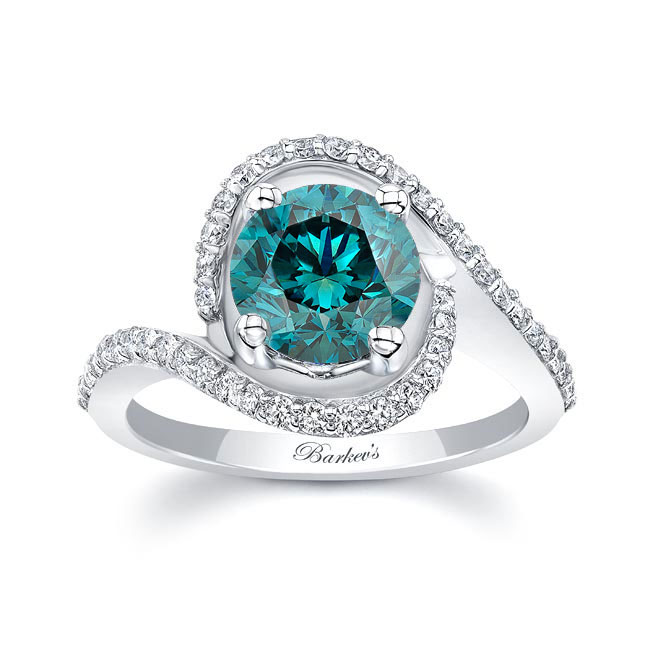  White Gold Floating Halo Blue And White Diamond Engagement Ring Image 1