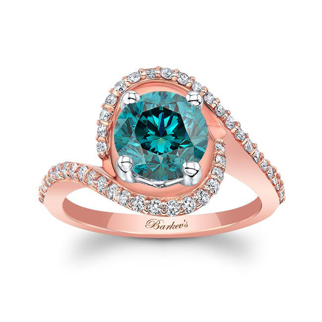  Rose Gold Floating Halo Blue And White Diamond Engagement Ring Image 1