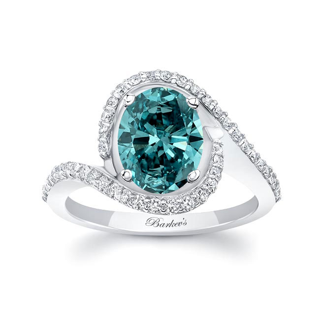  2 Carat Oval Blue And White Diamond Ring Image 1
