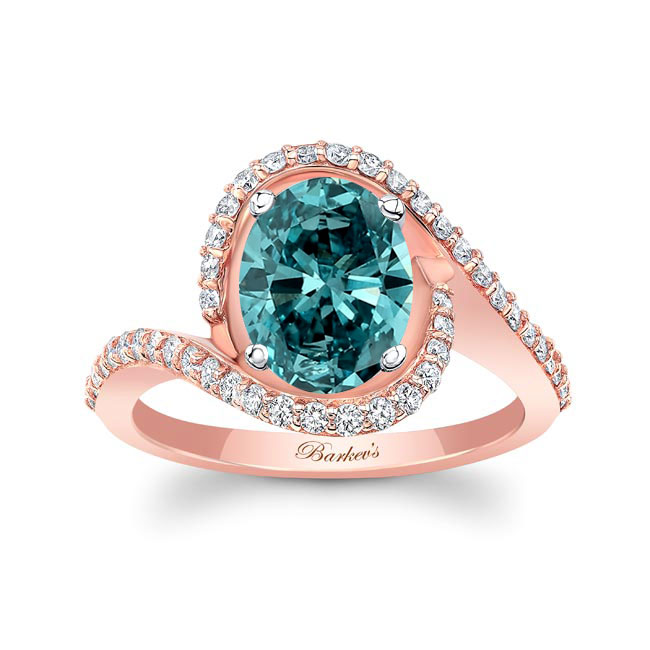 Rose Gold 2 Carat Oval Blue And White Diamond Ring