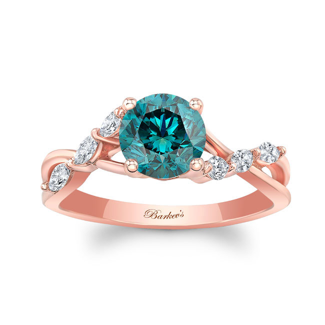 Rose Gold Blue And White Diamond Marquise Accent Ring