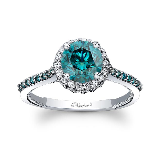  Round Halo Blue Diamond Ring Image 3
