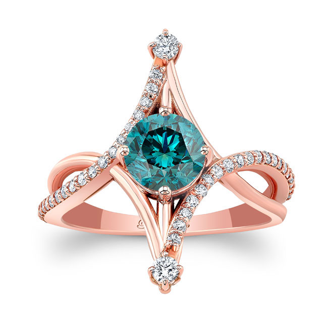 Rose Gold Unusual Round Blue And White Diamond Ring