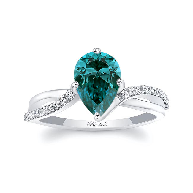  Pear Shaped Blue And White Diamond Ring With Twisted Band Image 1