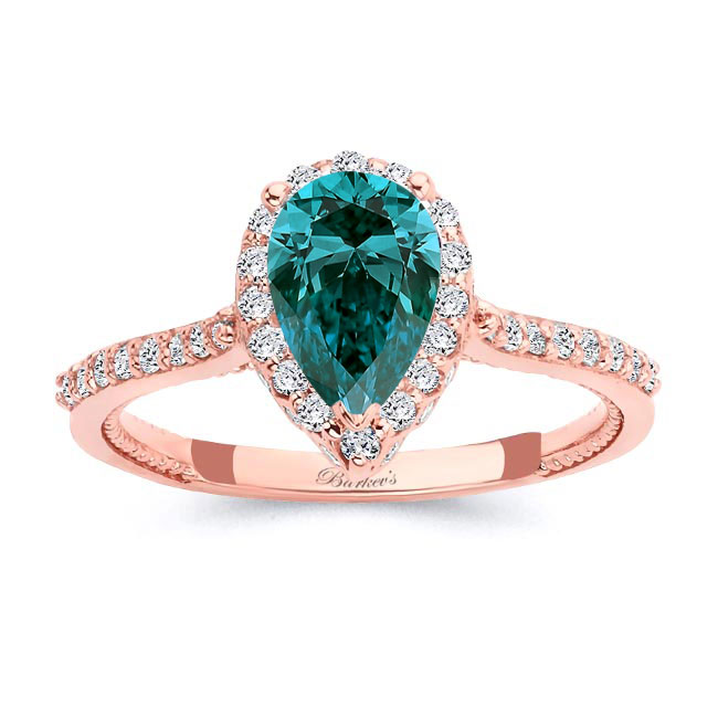 Rose Gold Eva Pear Shaped Blue And White Diamond Halo Ring