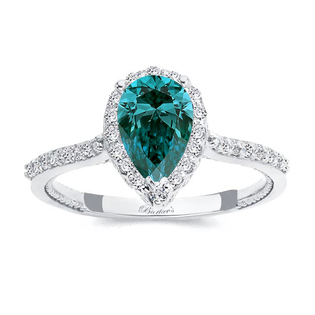  Eva Pear Shaped Blue And White Diamond Halo Ring Image 1