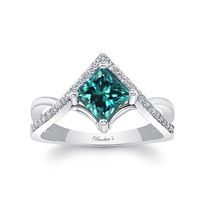  Unique Princess Cut Blue And White Diamond Engagement Ring Image 1