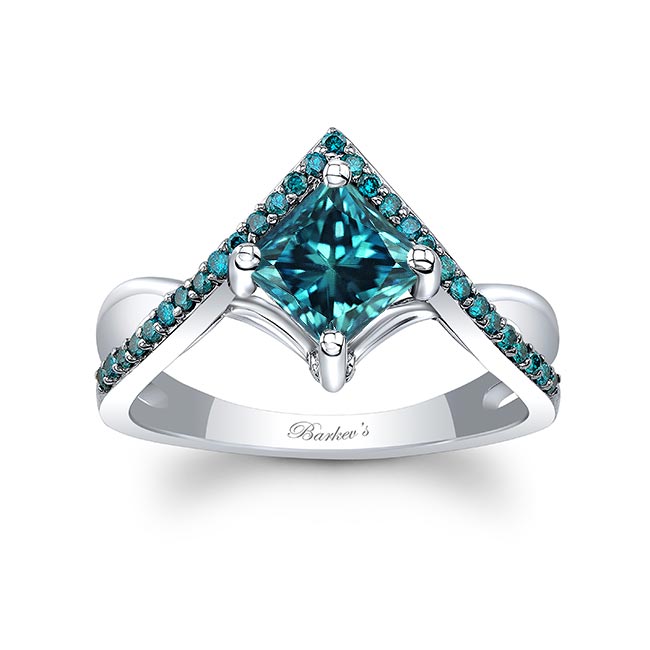 Unique Princess Cut Blue Diamond Engagement Ring
