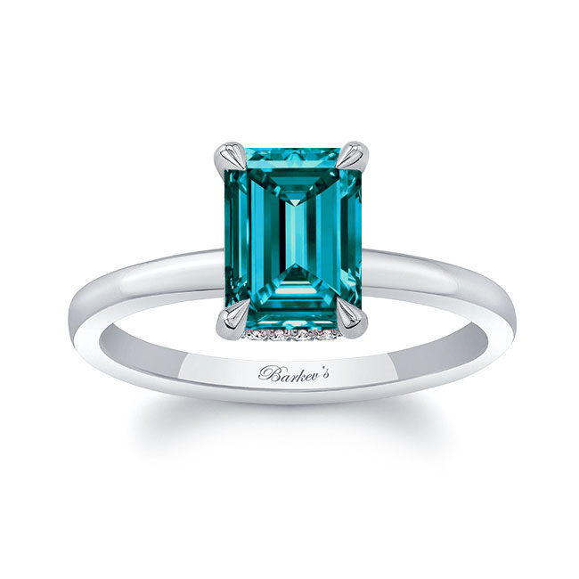  Lia Emerald Cut Blue And White Diamond Engagement Ring Image 1