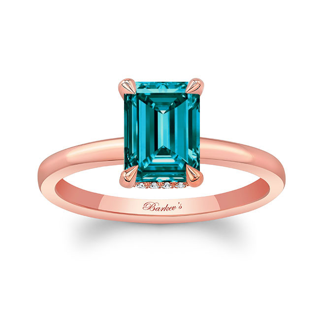 Rose Gold Lia Emerald Cut Blue And White Diamond Engagement Ring