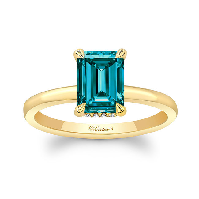 Yellow Gold Lia Emerald Cut Blue And White Diamond Engagement Ring