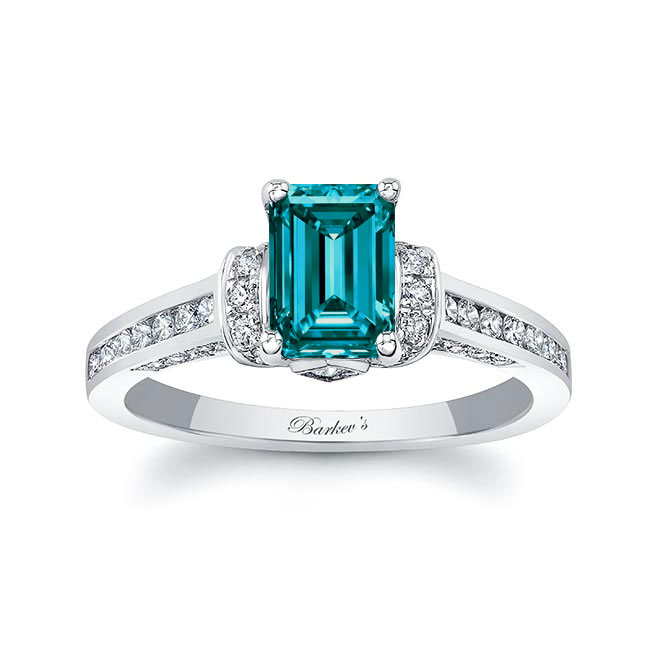  Emerald Cut Blue And White Diamond Ring Image 1