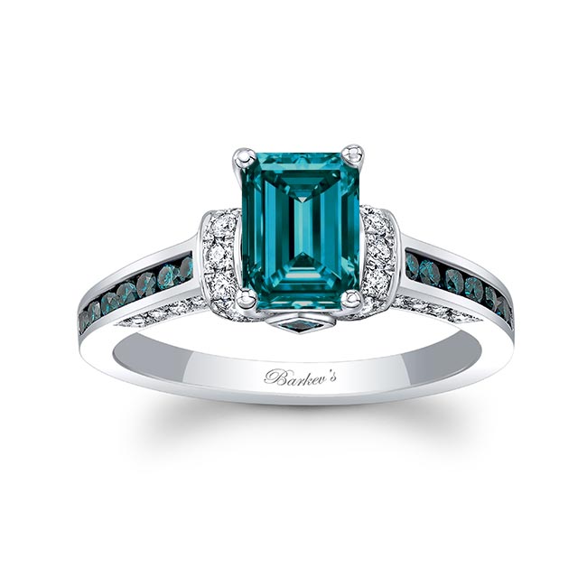  Emerald Cut Blue Diamond Ring Image 1