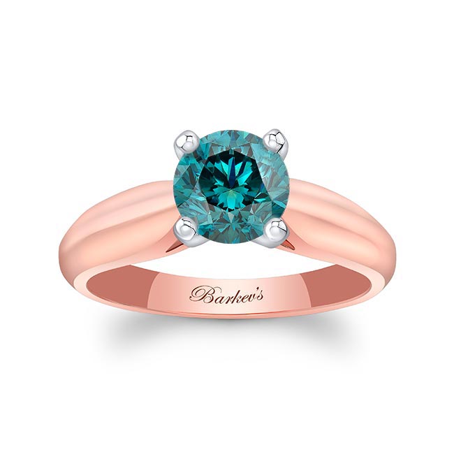 Rose Gold 1 Carat Blue Diamond Solitaire Engagement Ring