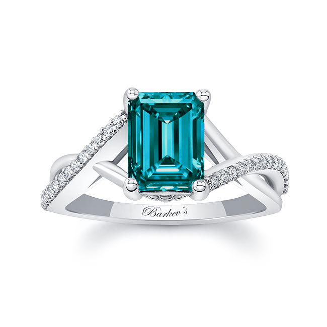  2 Carat Emerald Cut Blue And White Diamond Ring Image 1