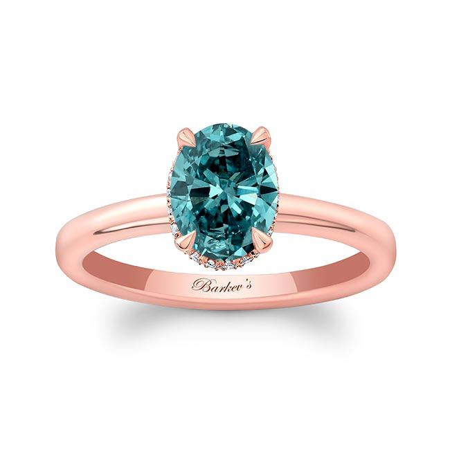 Rose Gold Lia Oval Blue And White Diamond Engagement Ring