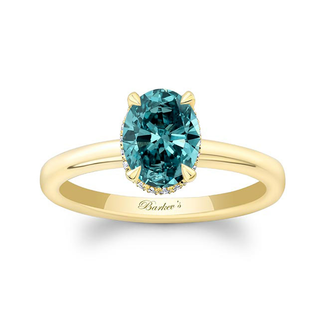 Yellow Gold Lia Oval Blue And White Diamond Engagement Ring