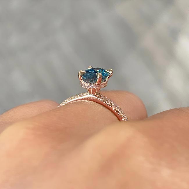 Rose Gold 1.25 Carat Oval Blue And White Diamond Ring Image 4