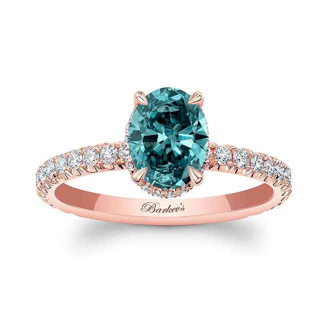 Rose Gold 1.25 Carat Oval Blue And White Diamond Ring