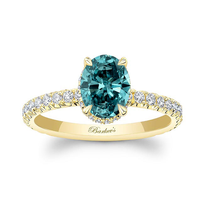 Yellow Gold 1.25 Carat Oval Blue And White Diamond Ring