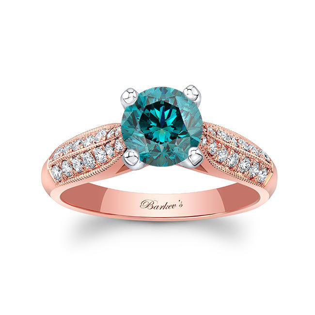 Rose Gold 2 Row Blue And White Diamond Ring