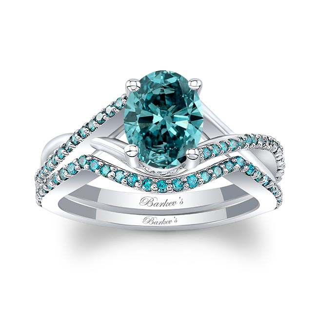  One Carat Oval Blue Diamond Bridal Set Image 1