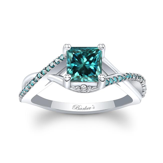  One Carat Princess Cut Blue Diamond Ring Image 1