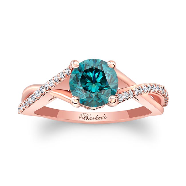 Rose Gold One Carat Blue And White Diamond Ring
