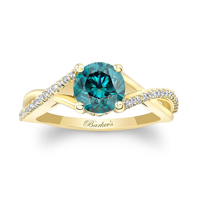 Yellow Gold One Carat Blue And White Diamond Ring