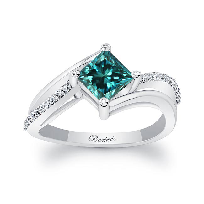 Princess Cut Blue And White Diamond Engagement Ring