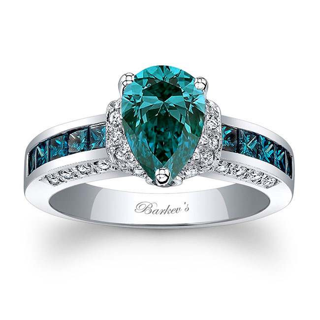  White Gold Pear Shaped Blue Diamond Engagement Ring Image 1