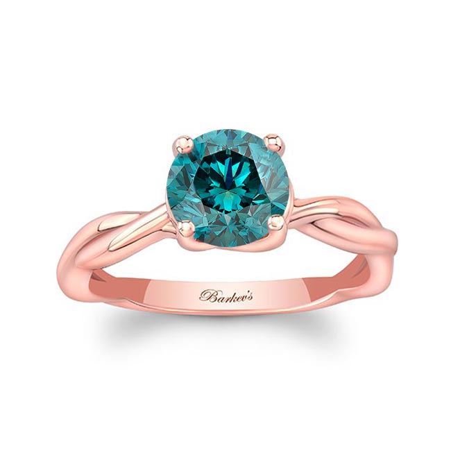 Rose Gold Blue Diamond Twist Solitaire Engagement Ring