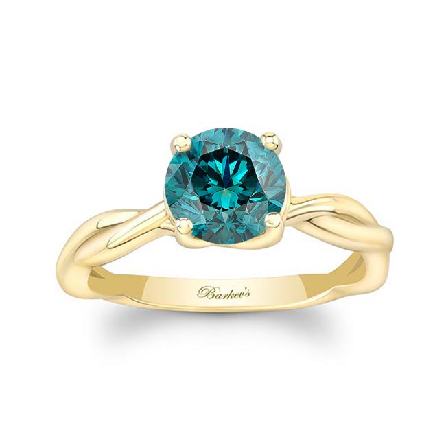 Yellow Gold Blue Diamond Twist Solitaire Engagement Ring
