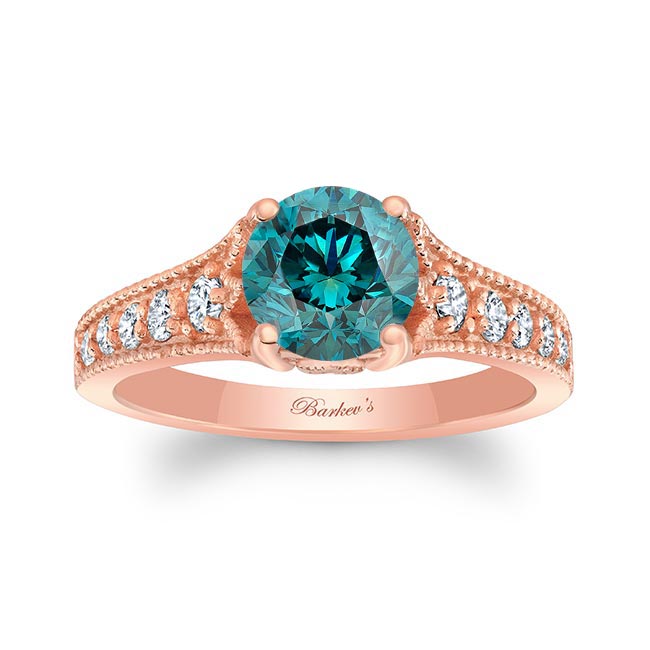 Rose Gold Blue And White Diamond Vintage Ring