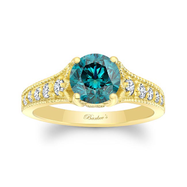 Yellow Gold Blue And White Diamond Vintage Ring