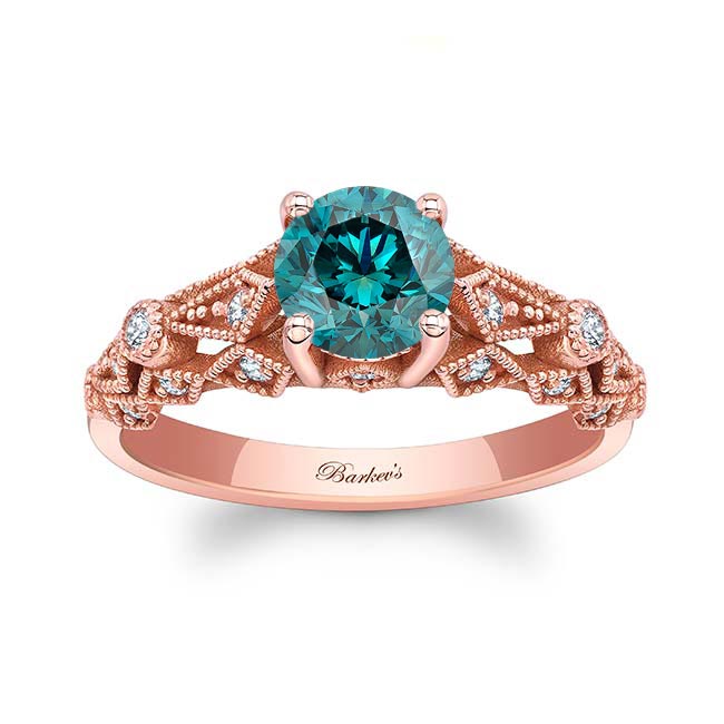 Rose Gold Vintage Blue And White Diamond Ring